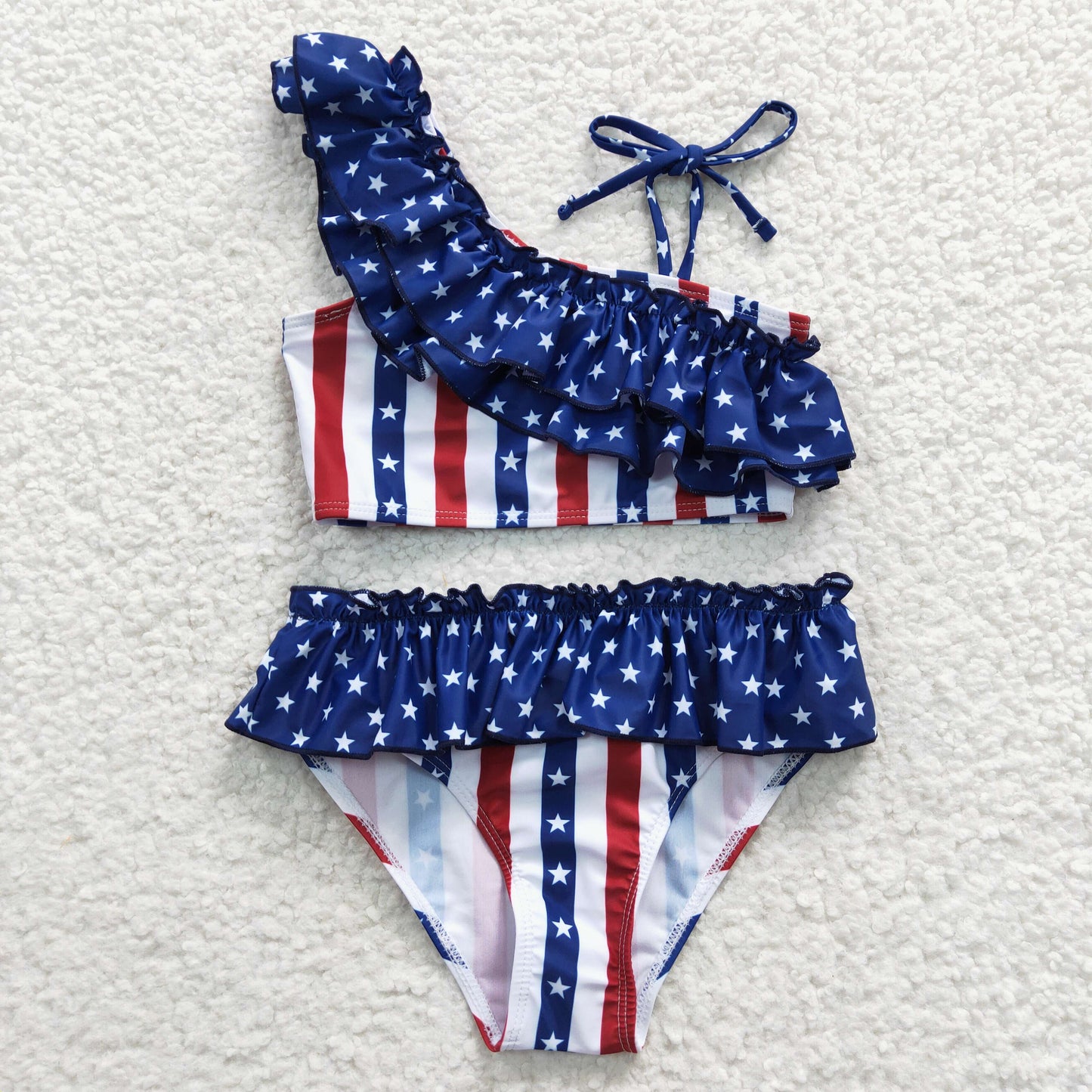 S0042 4th Of July Red Blue Starts Girls Swimming Bathing Suits Swimsuits