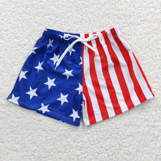 S0089  4th Of July Red Blue Starts Boys Bathing Suits Swimsuits Swimming Trunks