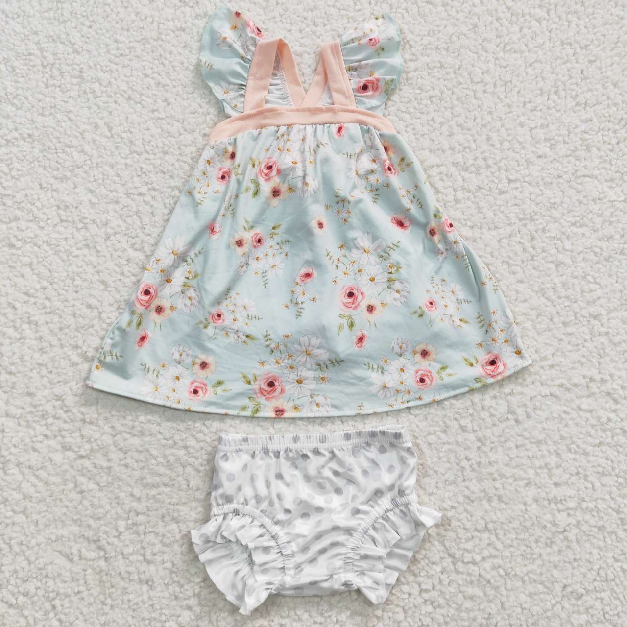 GBO0115 Green Pink Floral Girls Sleeveless Bummies Outfits