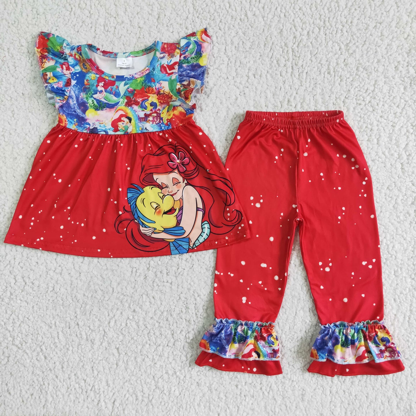 GSPO0034 Red Princess Cartoon Girls Flutter Sleeve Pants Outfits