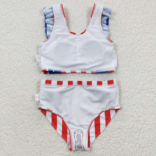 S0090 4th Of July Red Blue Starts Girls Swimming Bathing Suits Swimsuits