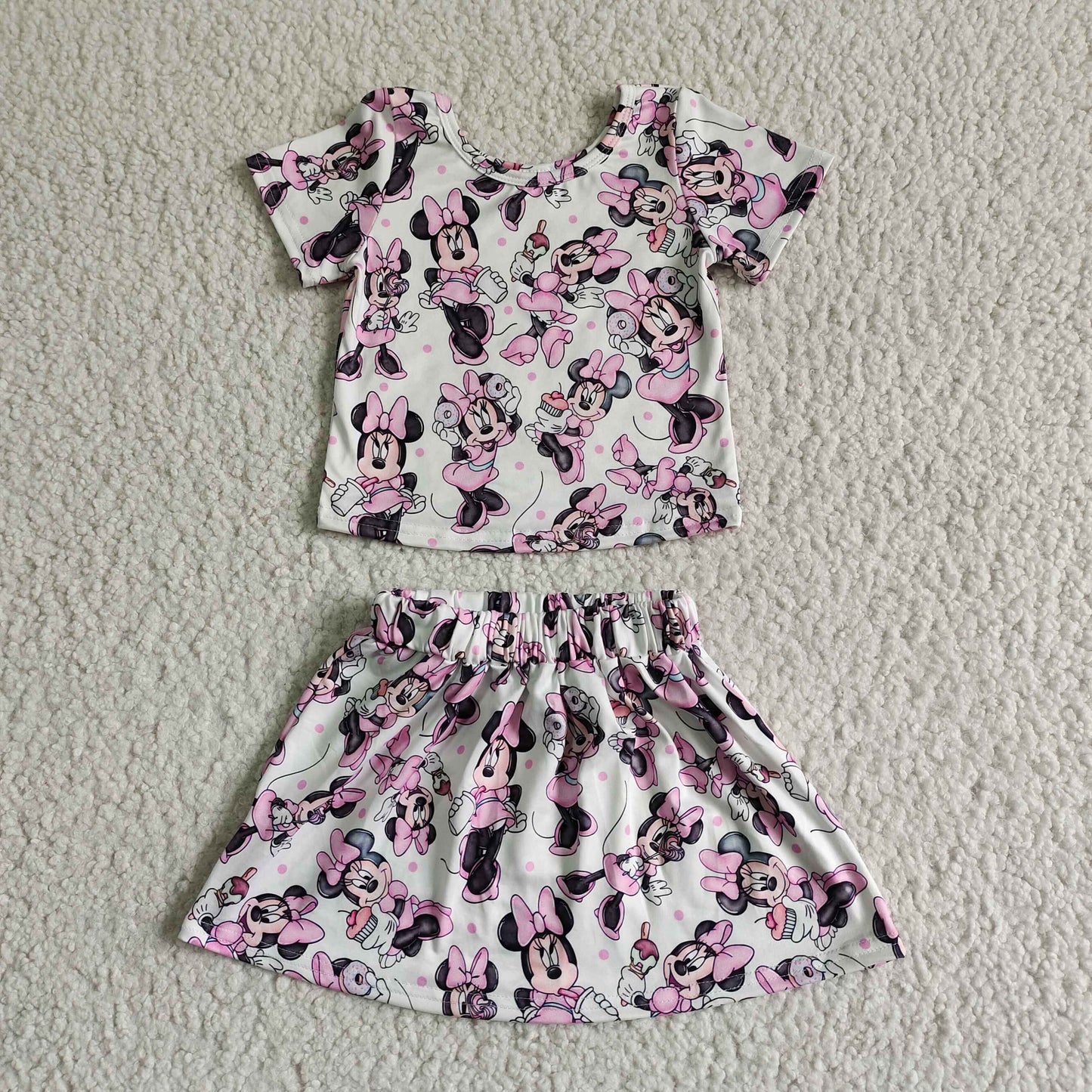 GSD0039 Pink Cartoon Girls Short Sleeve With Skirt Dress Outfits