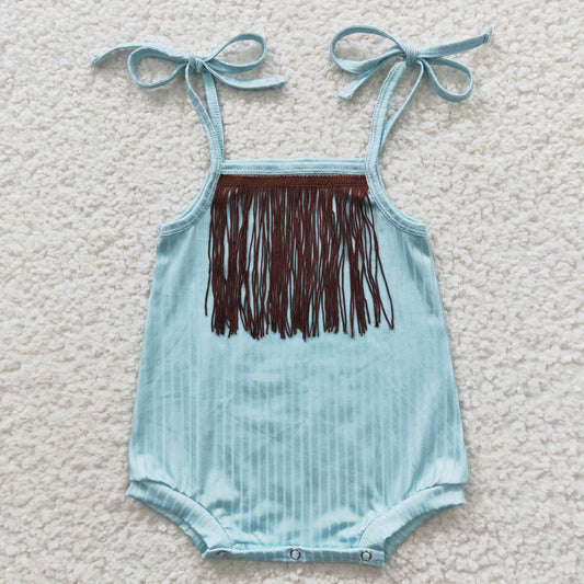 SR0289 Blue Tassel Girls Short Sleeve Romper