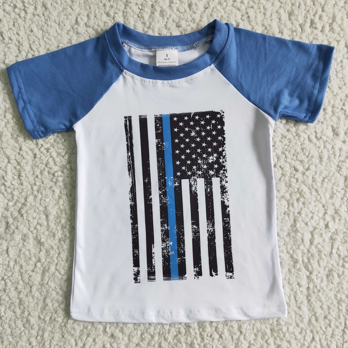 A9-17 Blue Raglan Flag Short Sleeve Top Boys T-shirts