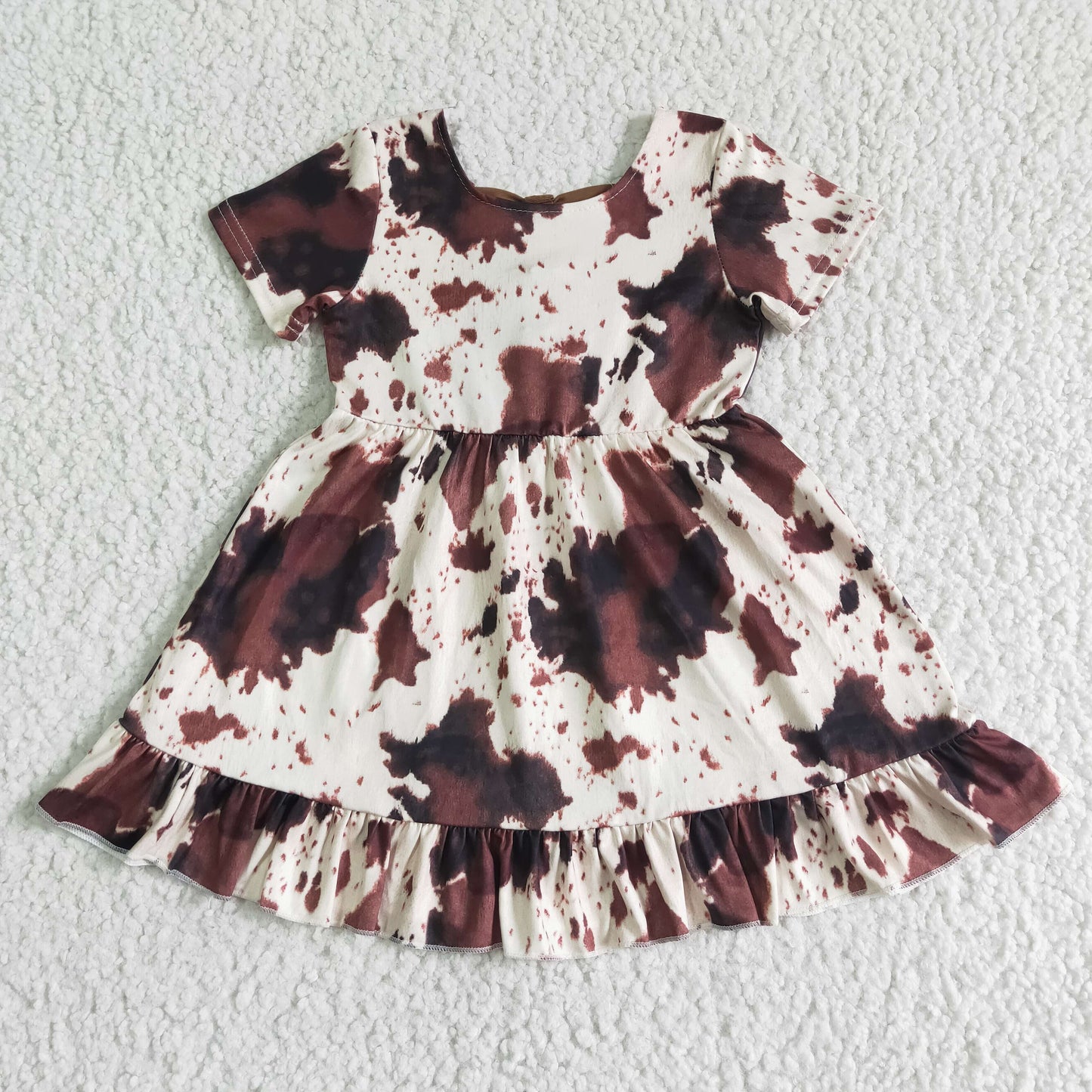 GSD0032 Brown Cow Print Girls Short Sleeve Dresses