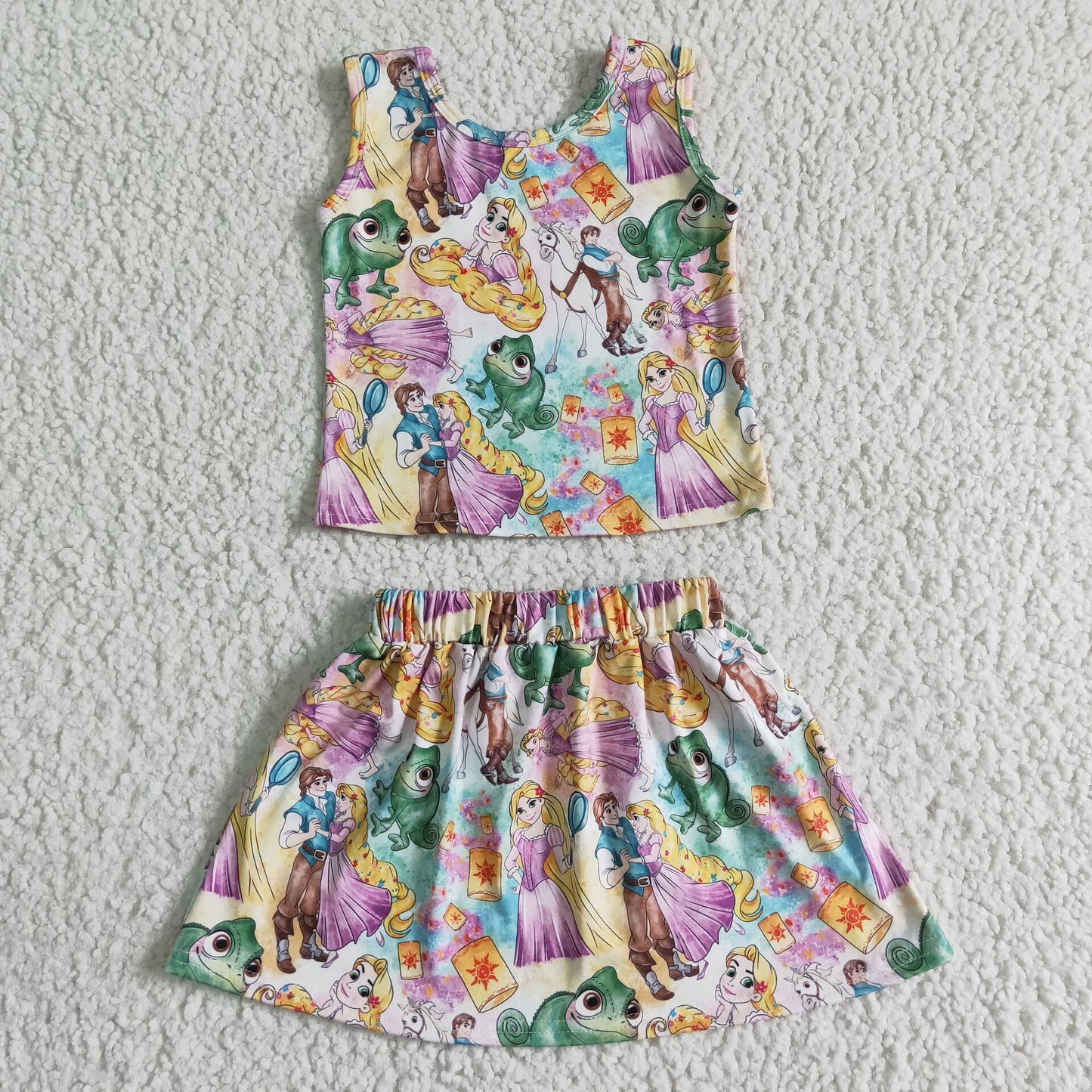 GSD0040 Green Yellow Frog Princess Cartoon Girls Short Sleeve With Skirt Dress Outfits