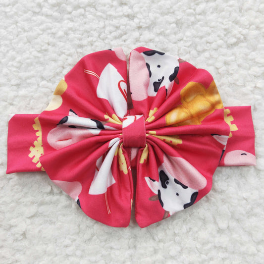 GBO0079 Red Cartoon Cow Pretty Headband Bow With 3Pcs Girls Short Sleeve Bummies Outfits