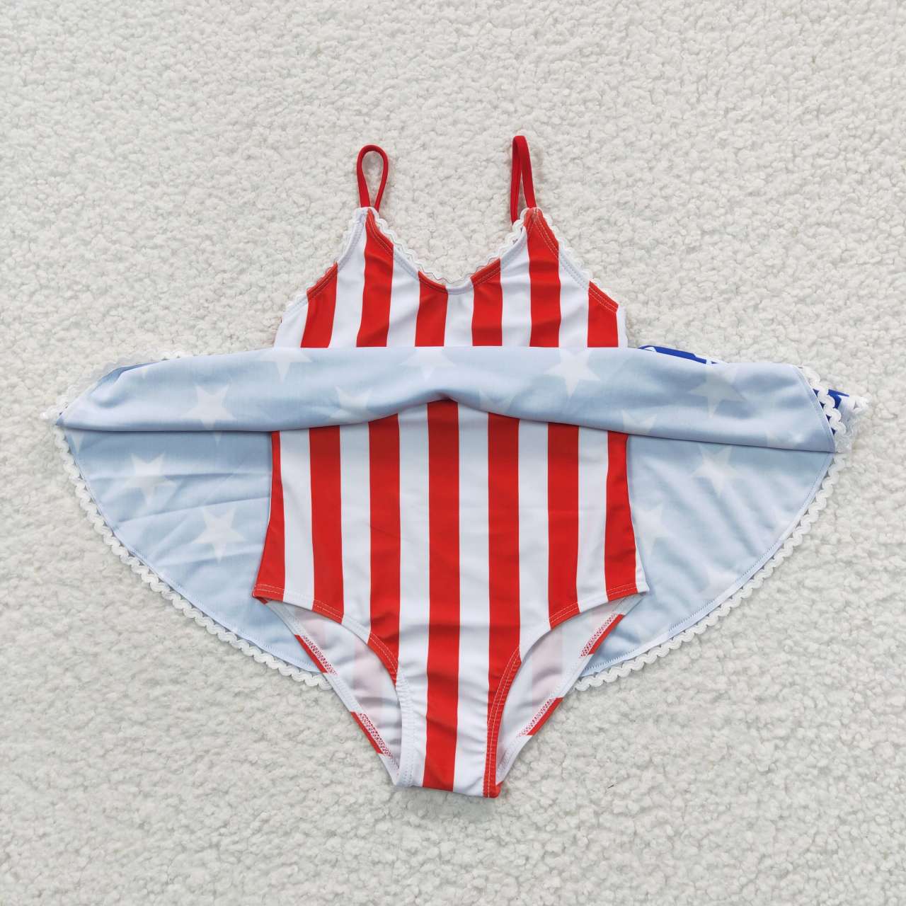 S0091 4th Of July Red Blue Starts Girls Swimming Bathing Suits Swimsuits