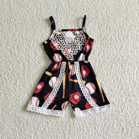 SR0031 Black Red Baseball Lace Girls Jumpsuit