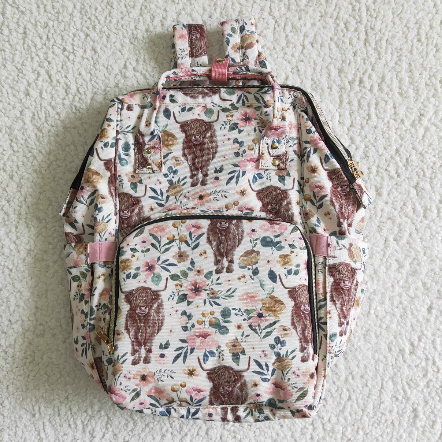 BA0001 Highland Cows Pink School Bag Bagpack