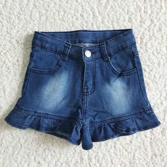 B6-16 Blue Bleaching Girls Shorts Denim Jeans