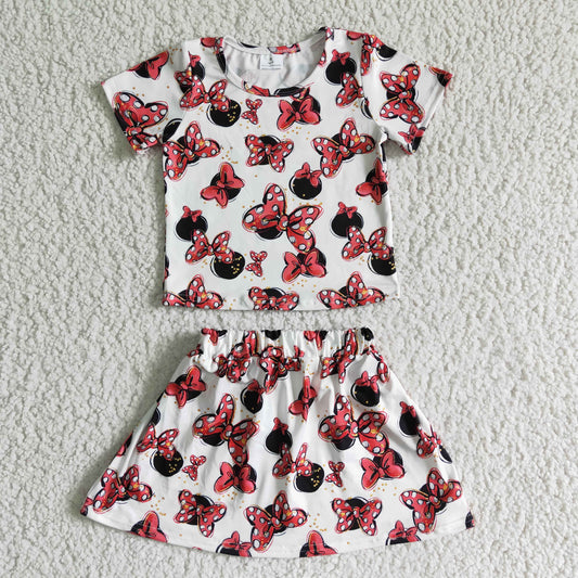 GSD0067 Red Cartoon Girls Short Sleeve With Skirt Dress Outfits