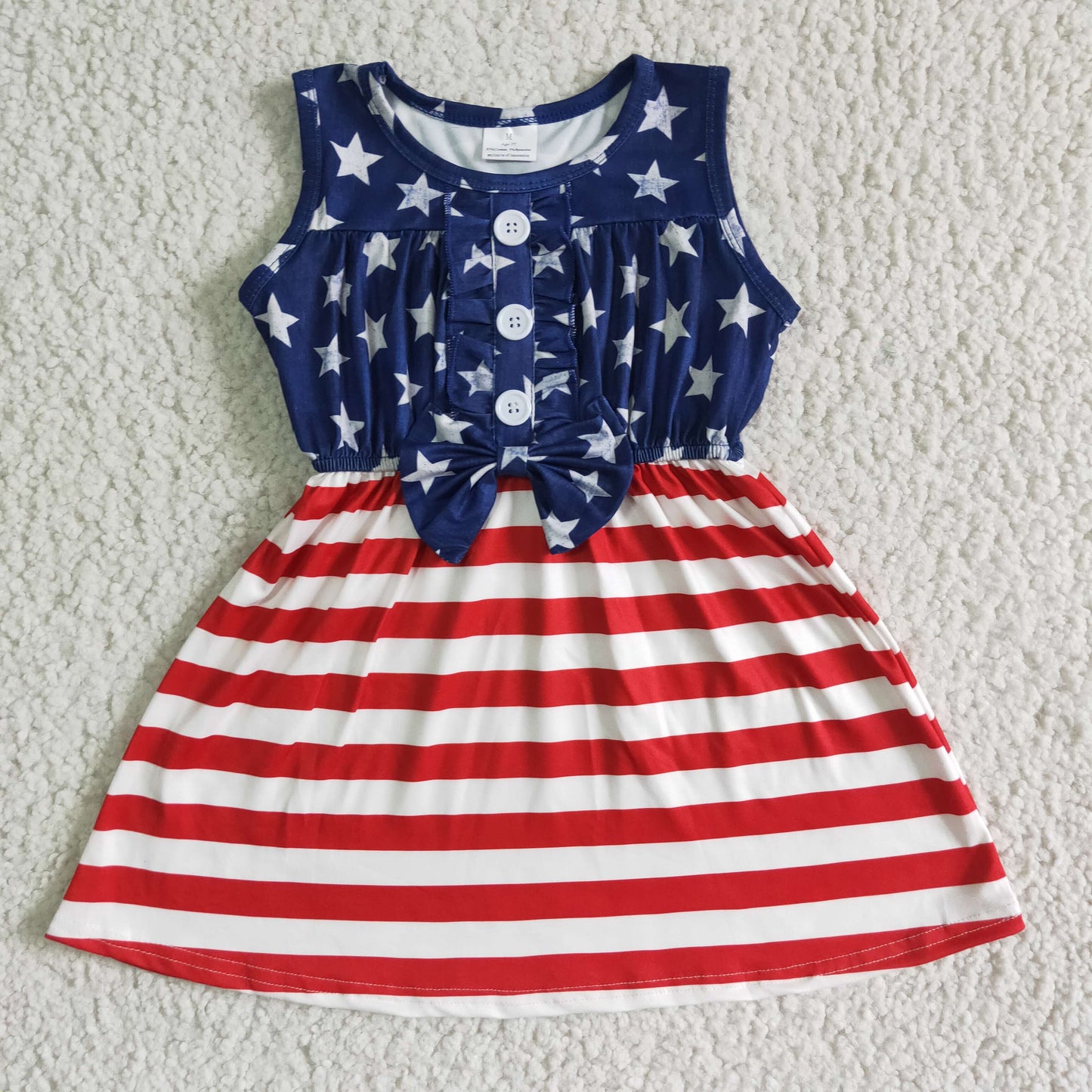 A17-12 4th Of July Red Striped Blue Girls Sleeveless Dresses