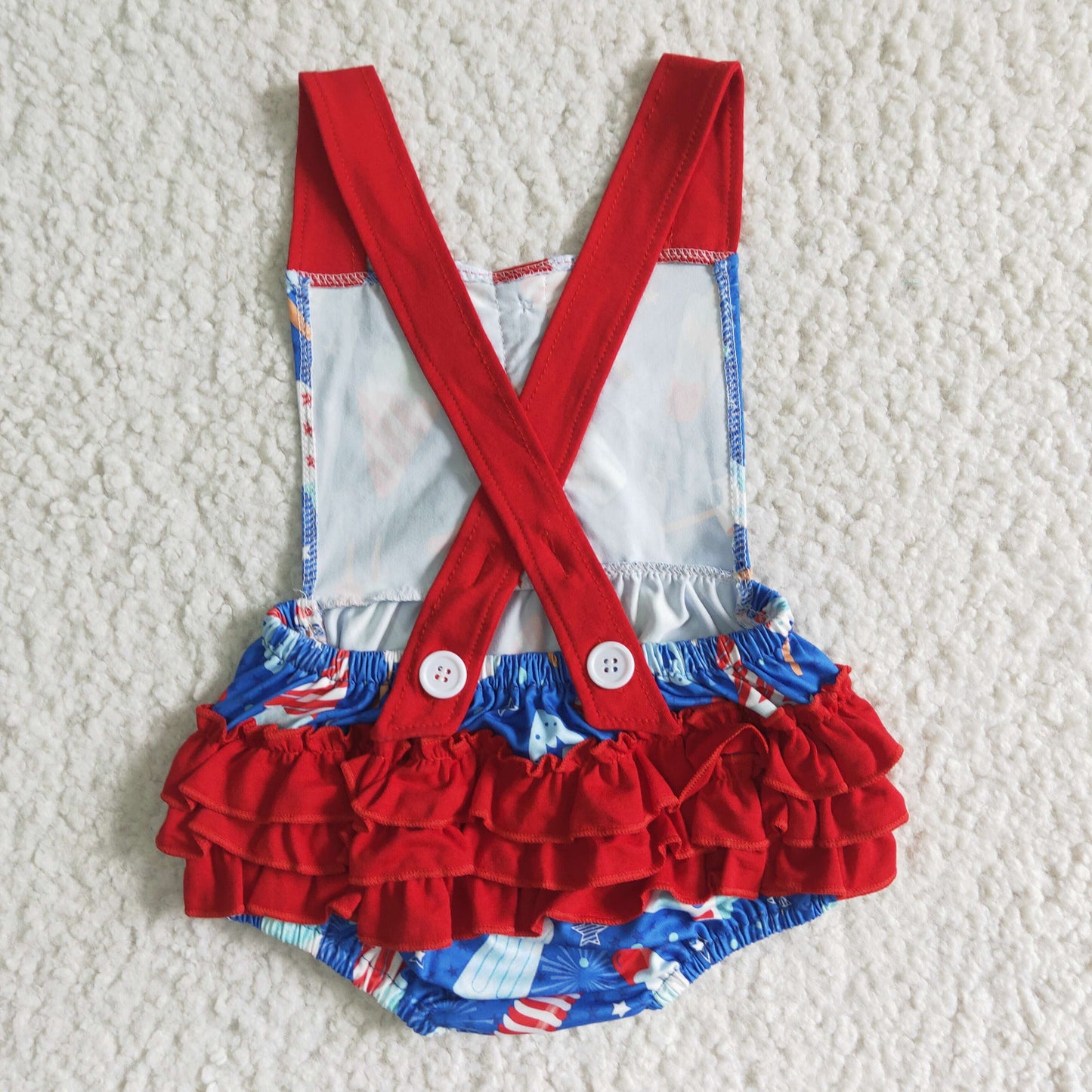 SR0015 4th Of July Red Blue Ice Cream Girls Sleeveless Romper