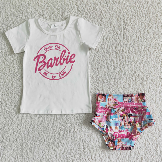 GBO0028 Pink Cartoon Girls Short Sleeve Bummies Outfits