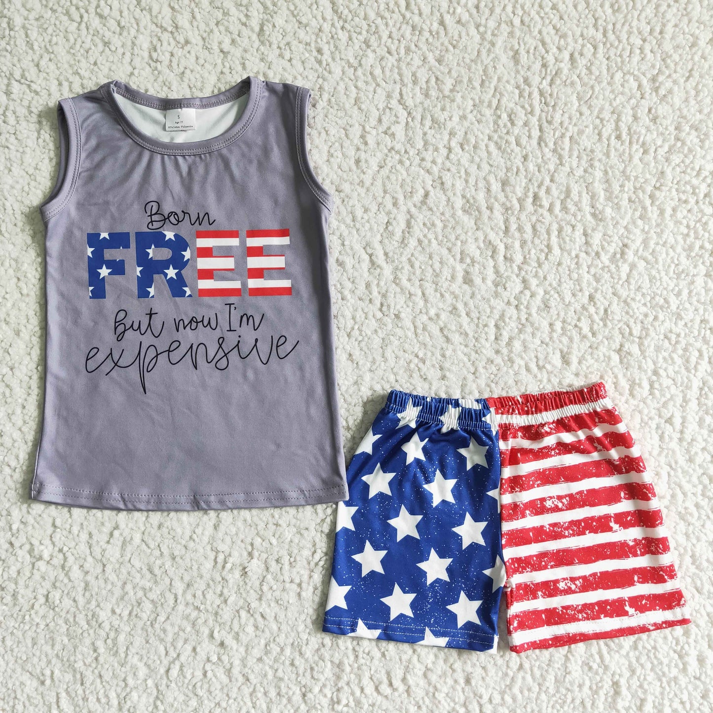 BSSO0036 4th Of July Grey Blue Red Free Boys Sleeveless Shorts Outfits