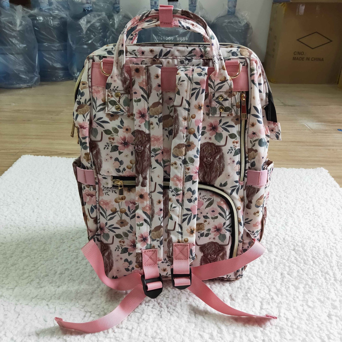 BA0001 Highland Cows Pink School Bag Bagpack