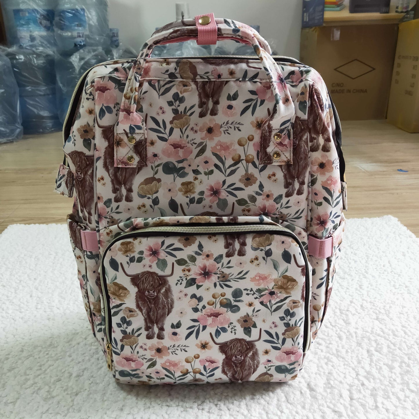 BA0001 Highland Cows Pink School Bag Bagpack