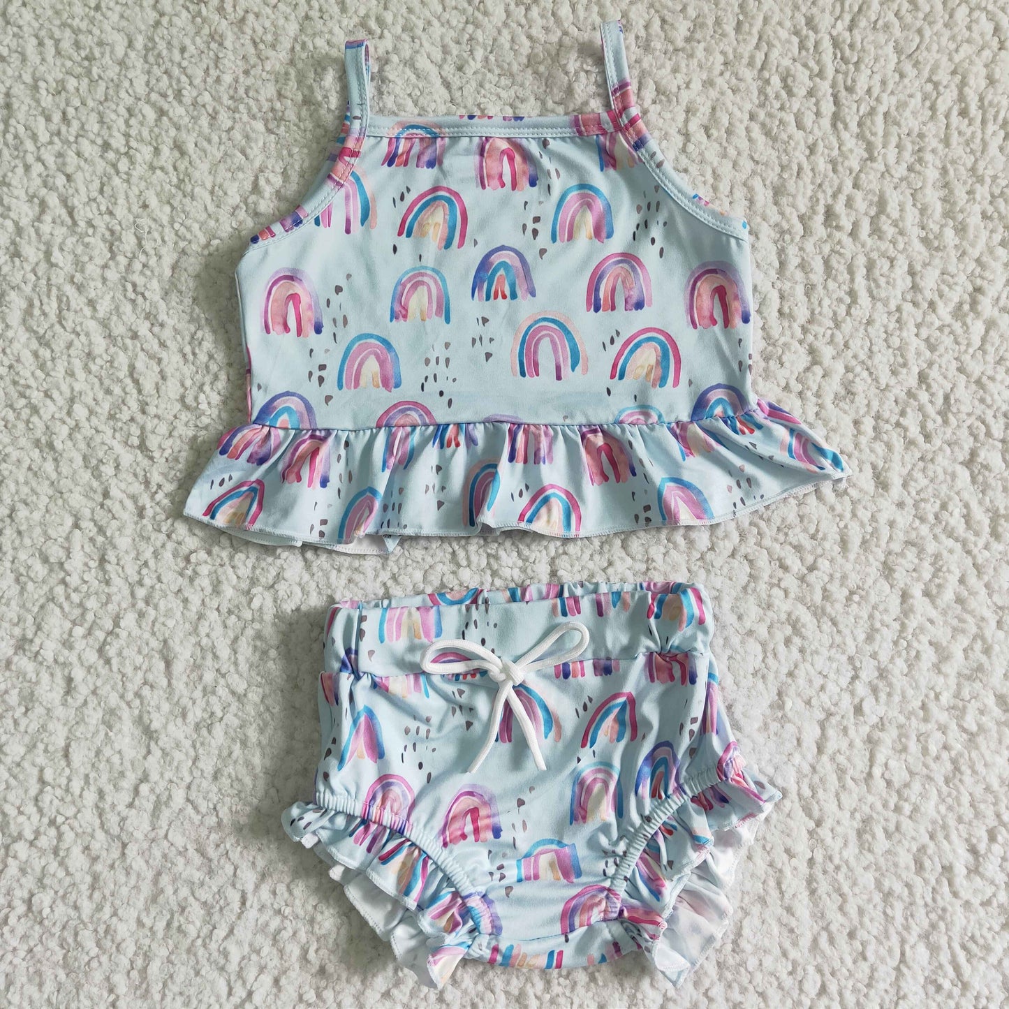 GBO0033 Blue Pink Rainbow Girls Sleeveless Bummies Outfits