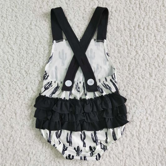 SR0016 Black Cactus Girls Sleeveless Romper