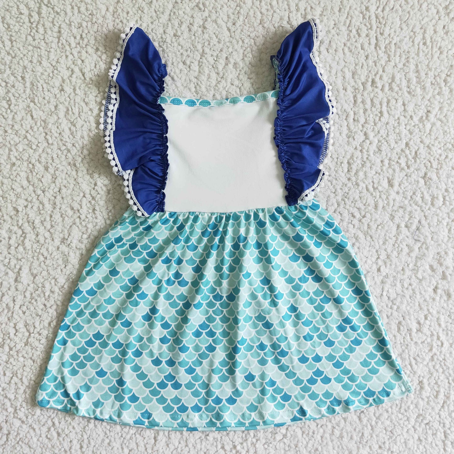 Clearance A9-1-1 Blue Unicorn Girls Flutter Sleeve Dresses