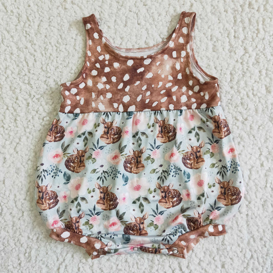 SR0018 Floral Deer Girls Sleeveless Romper