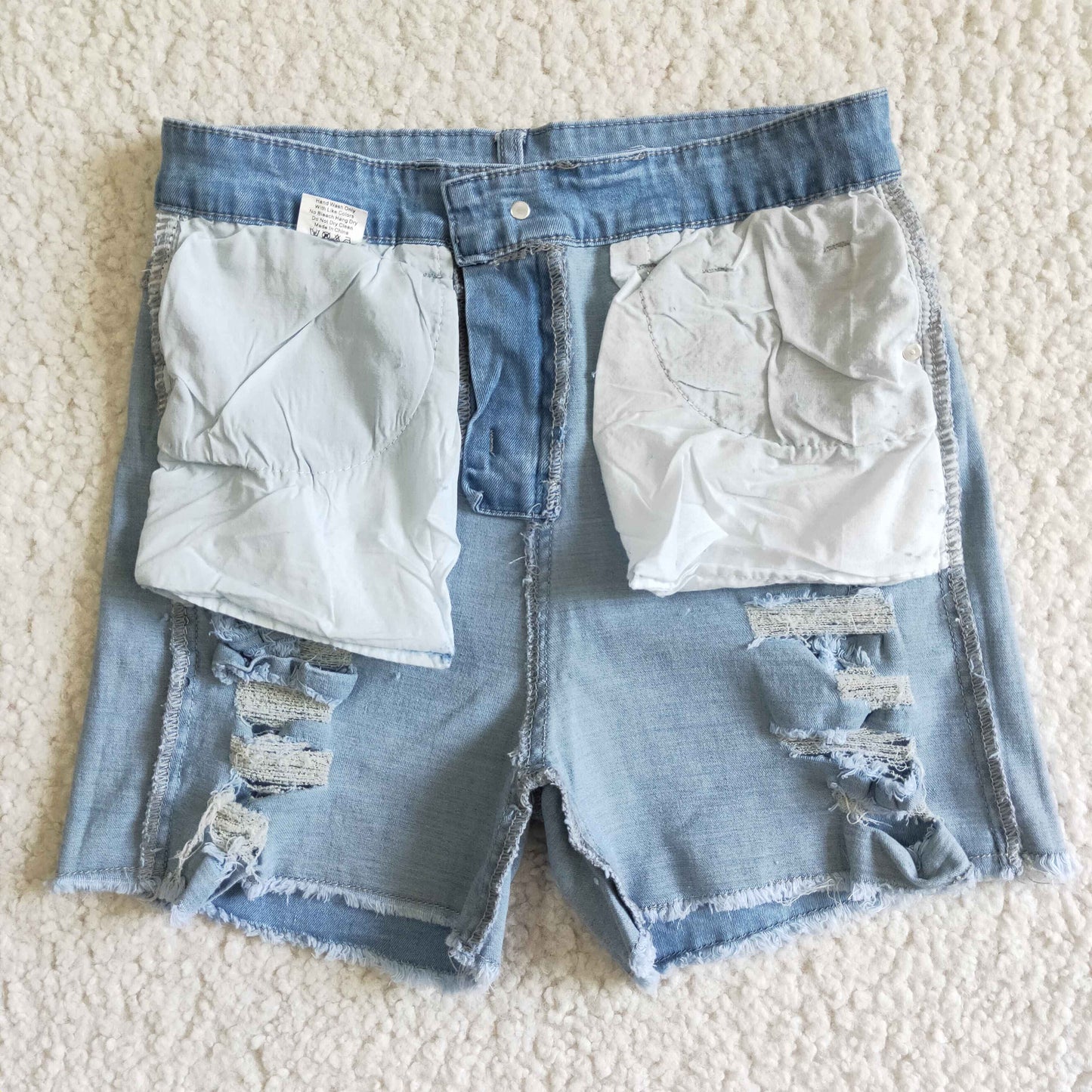 SS0026 Blue Distress Adult Girls Shorts Denim Jeans