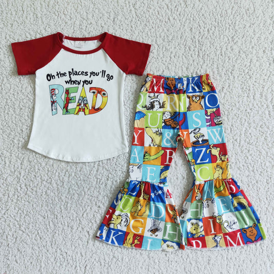 Clearance B17-16 Red Read Cartoon Girls Short Sleeve Pants Outfits