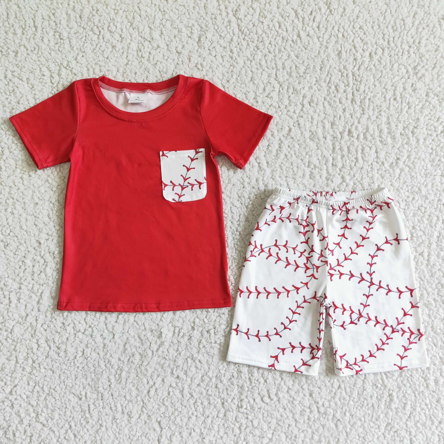 BSSO0022 Pitcher Red Baseball Pocket Boys Short Sleeve Shorts Outfits