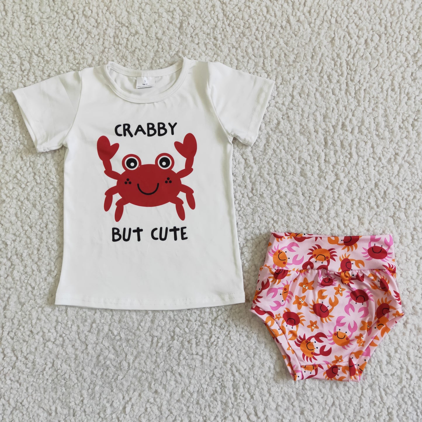 B9-24 Red Crabby But Cute Girls Short Sleeve Bummies Outfits