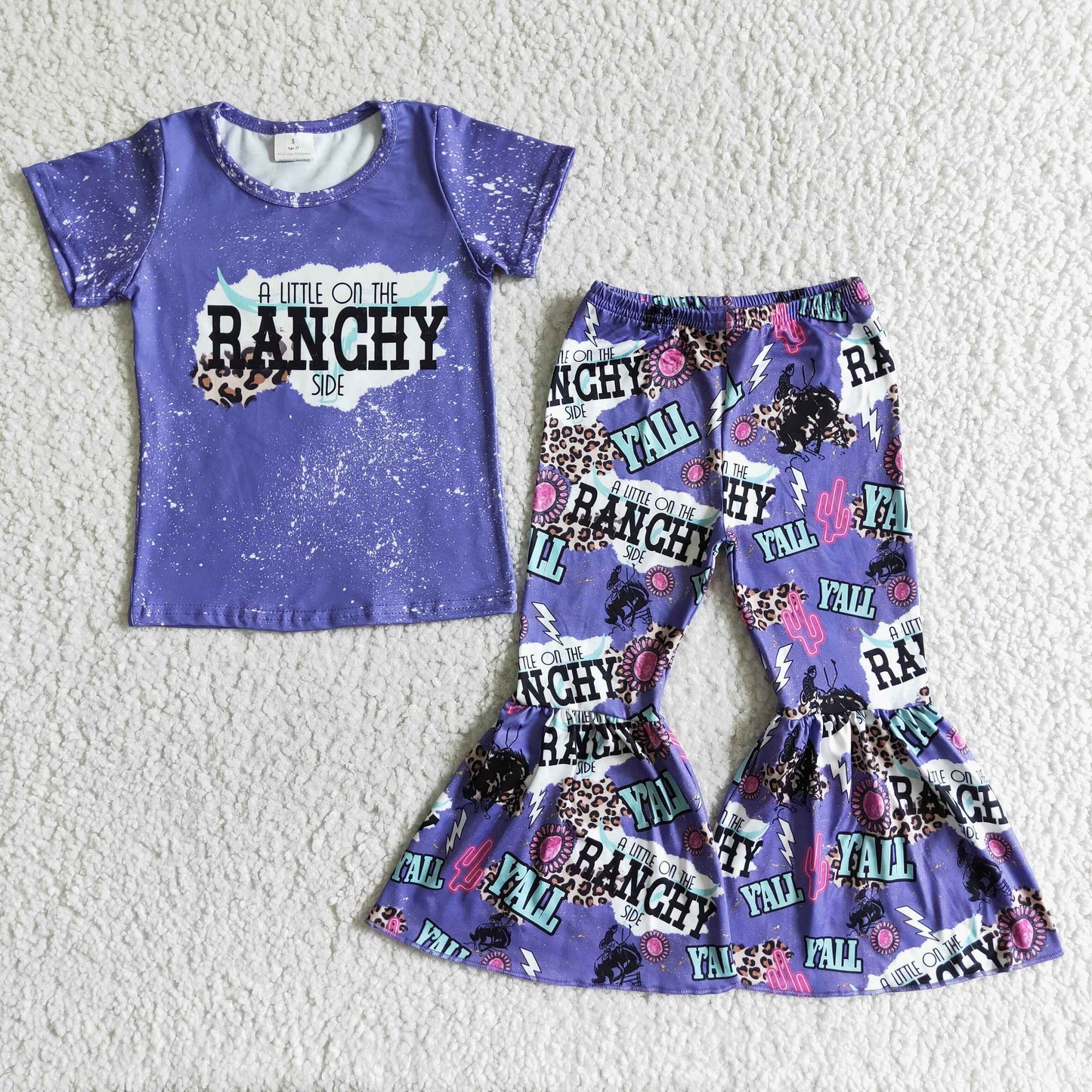 GSPO0024 Purple Cowboy Ranchy Yall Girls Short Sleeve Pants Outfits