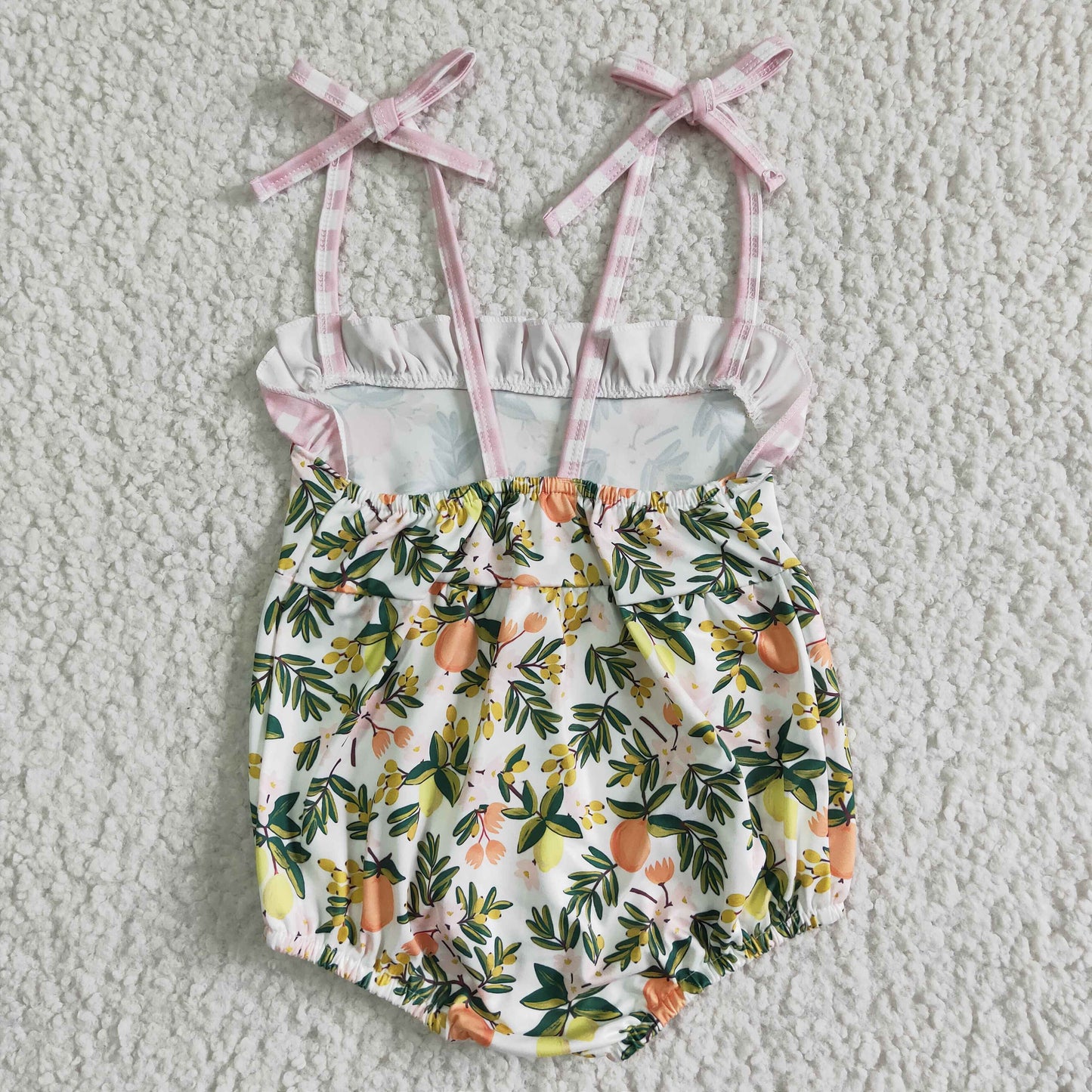 SR0030 Pink Plaid Floral Lemon Fruits Girls Sleeveless Romper