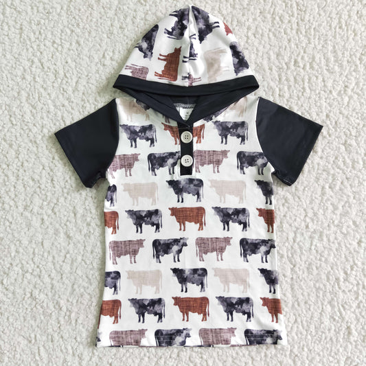 BT0009 Black Cows Short Sleeve Top Hoodies Boys T-shirts