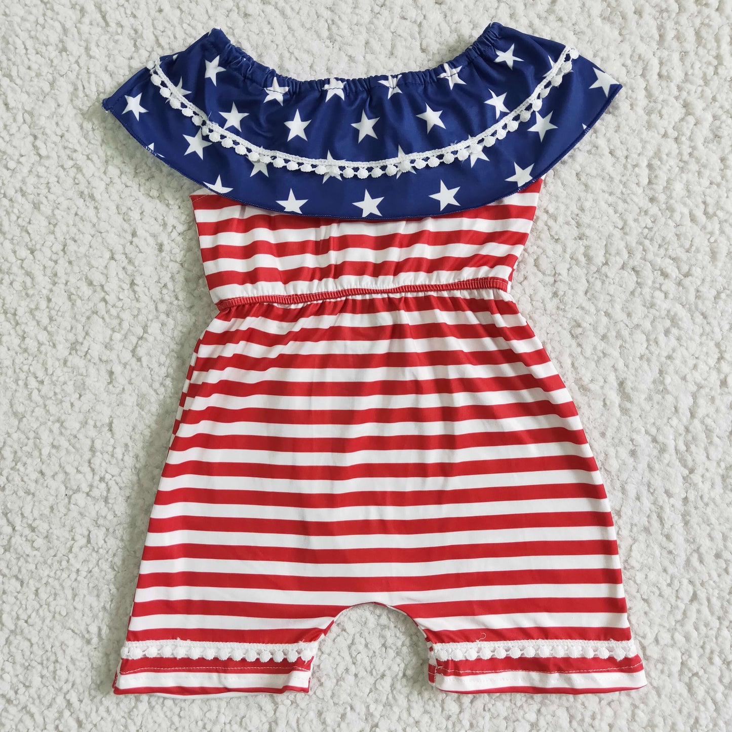 A4-5-2 4th Of July Blue STarts Red Stripes Off Shoulder Girls Sleeveless Jumpsuits