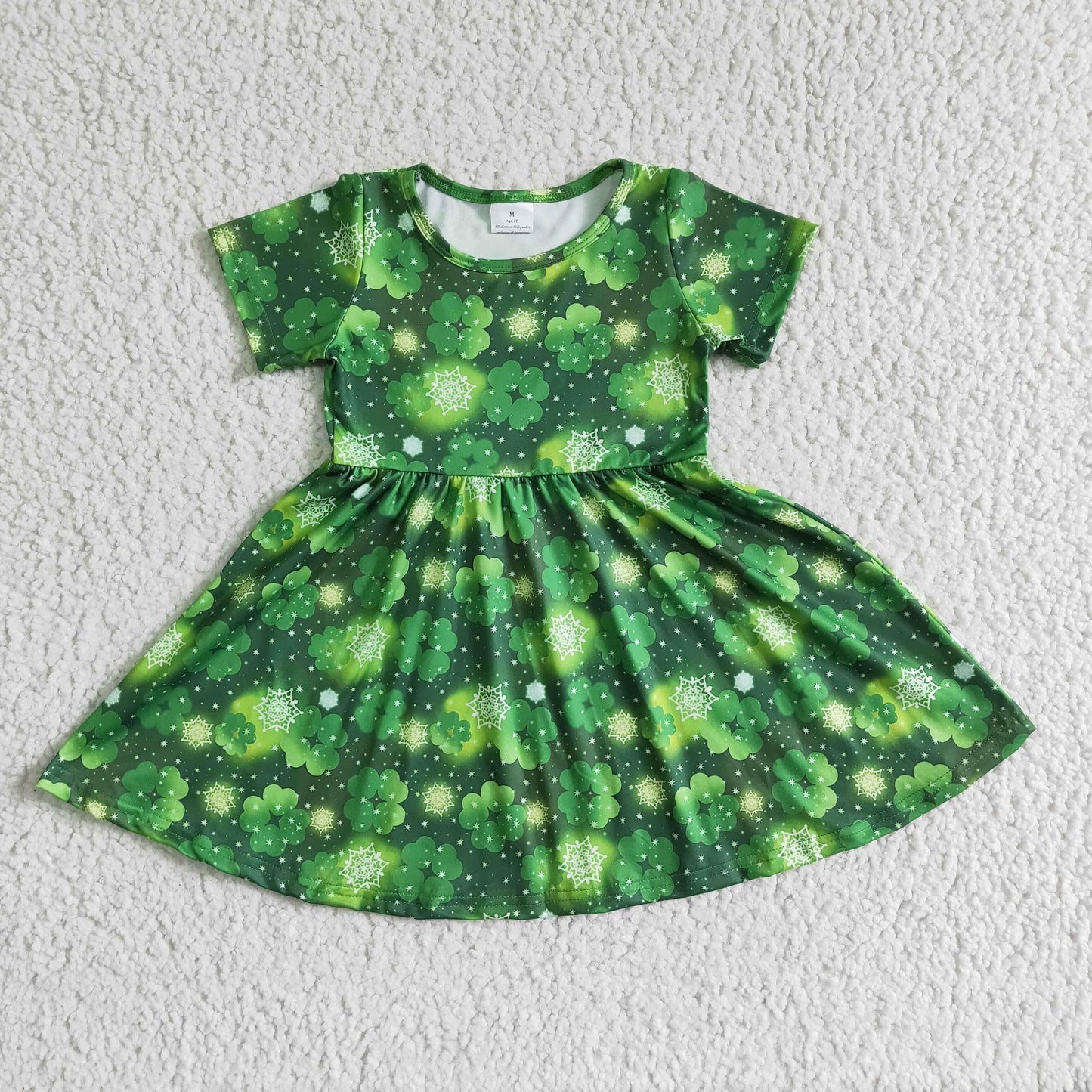 Clearance A8-10 St. Patrick Green Clover Girls Short Sleeve Dresses