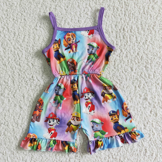 SR0023 Purple Dog Cartoon Girls Sleeveless Jumpsuit