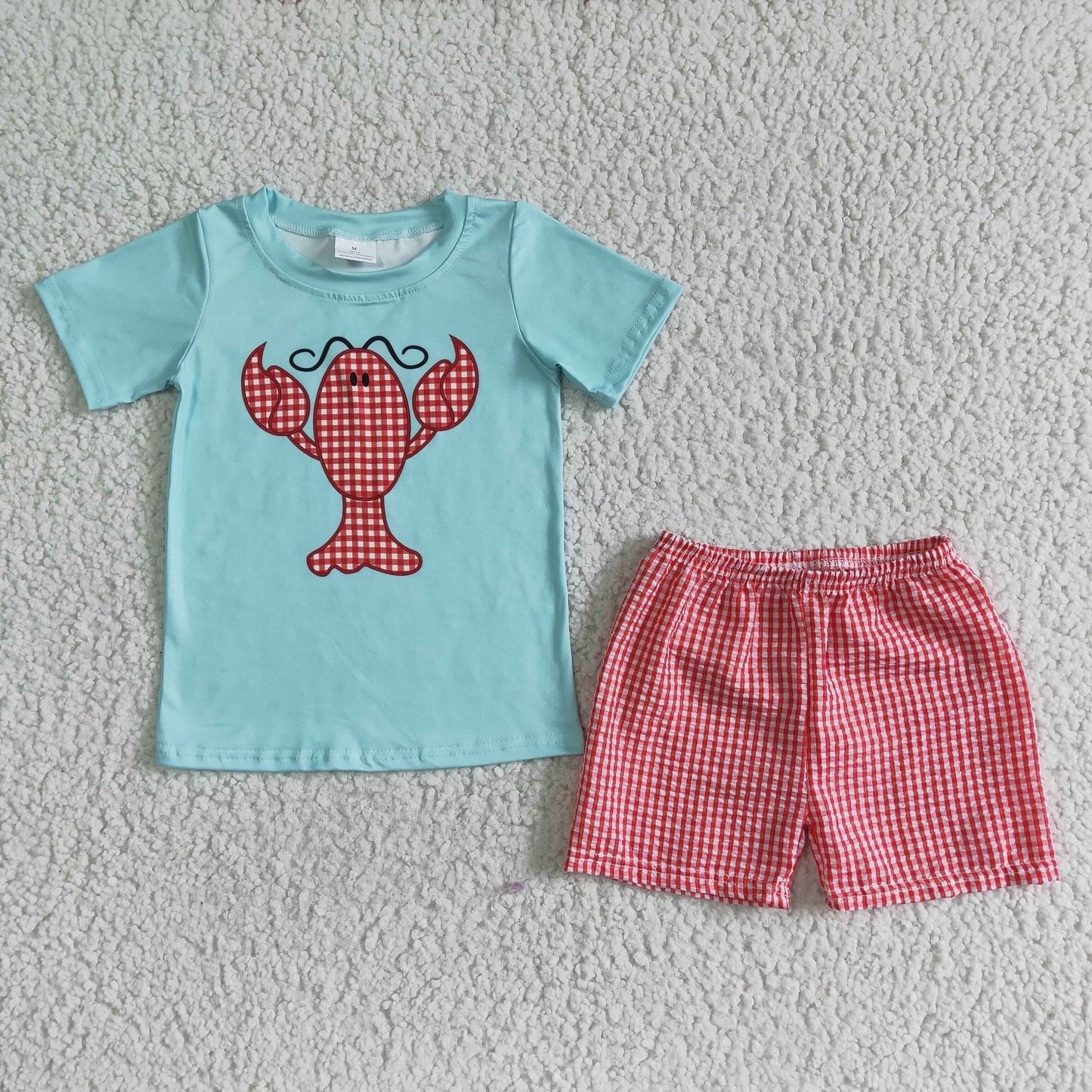 A8-3 Crayfish Crawfish Lobster Red Green Girls Short Sleeve Shorts Outfits