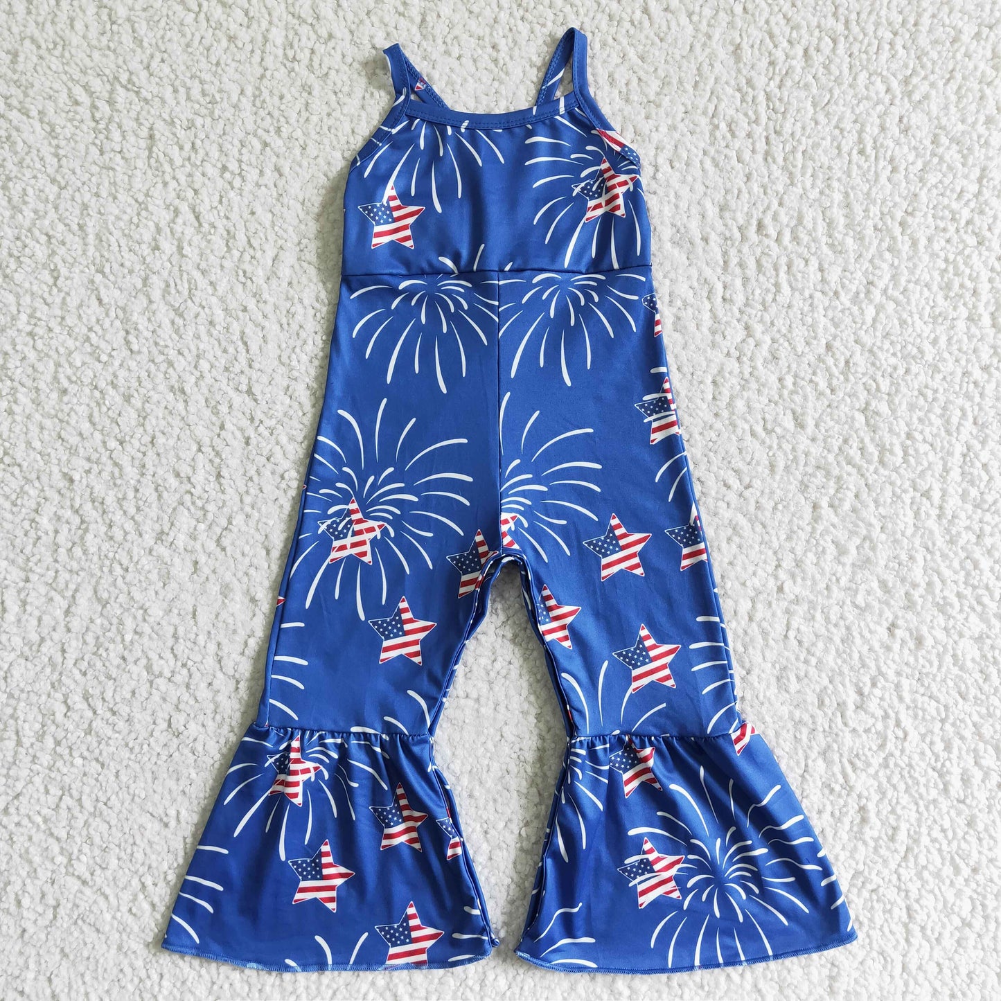 SR0055 4th Of July Flag Starts Firework Girls Sleeveless Jumpsuit