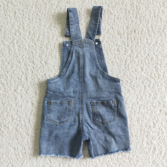 SS0016 Blue Distress Overalls Denim Jeans