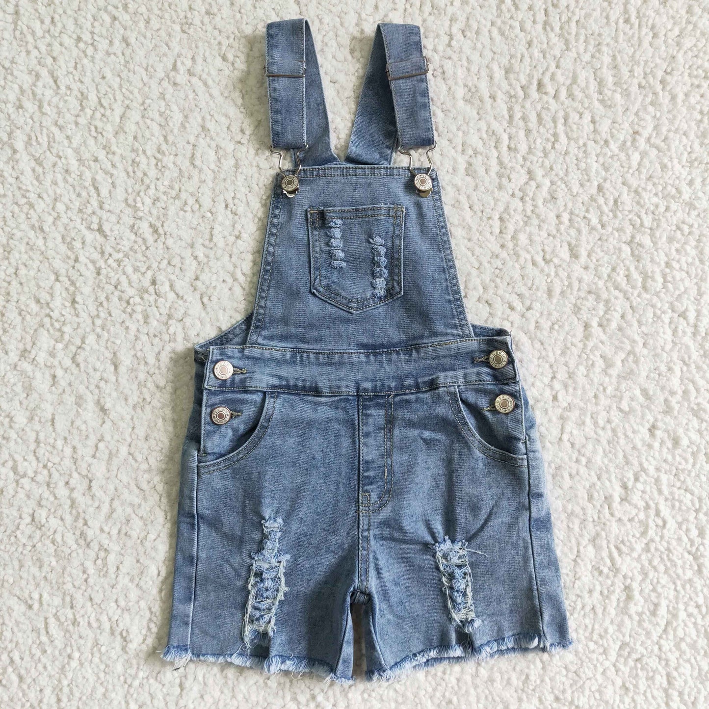 SS0016 Blue Distress Overalls Denim Jeans