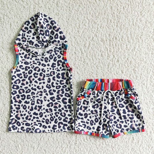 BSSO0060 Red Leopard Hoodies Boys Short Sleeve Shorts Outfits