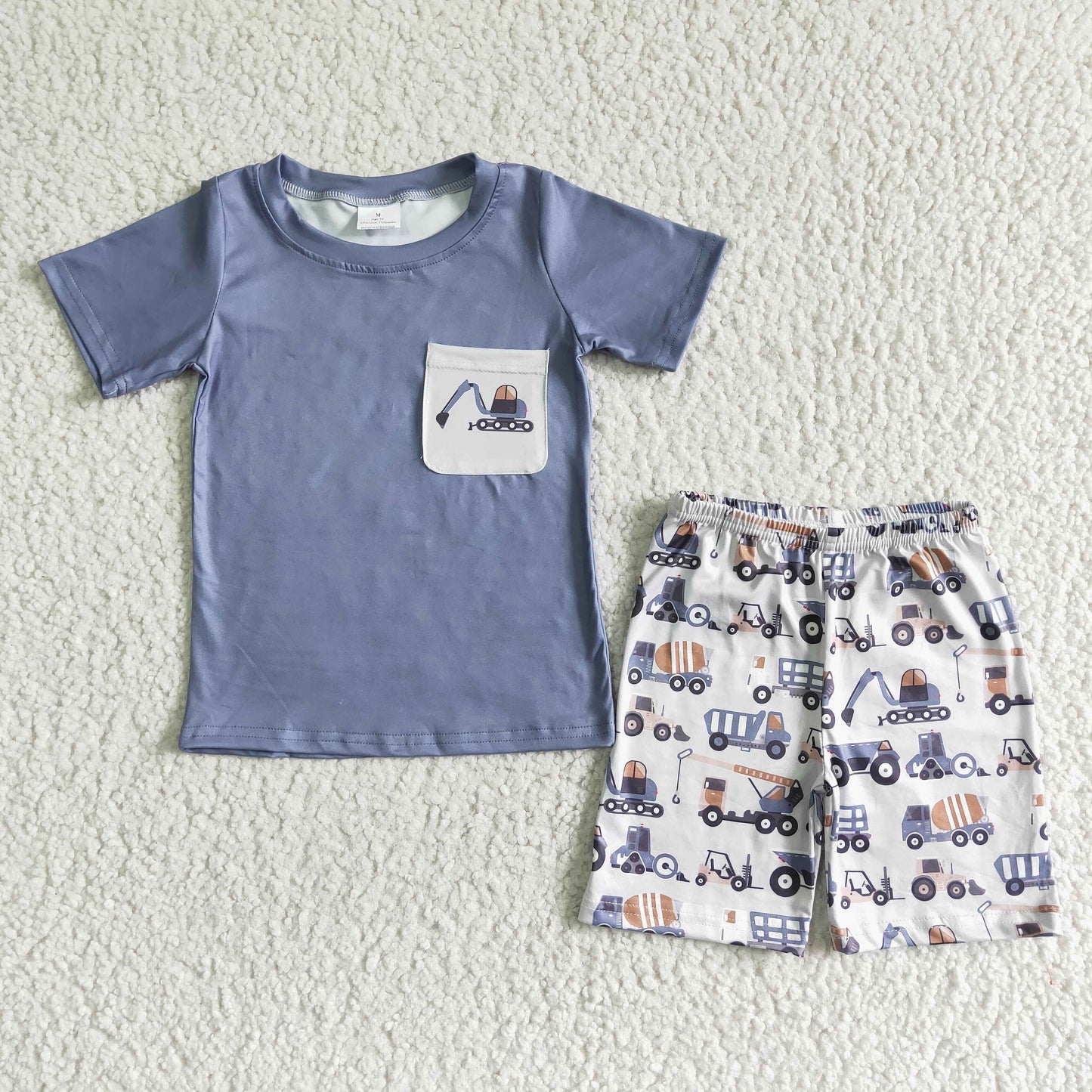 BSSO0063 Grey Truck Car Pocket Boys Short Sleeve Shorts Outfits