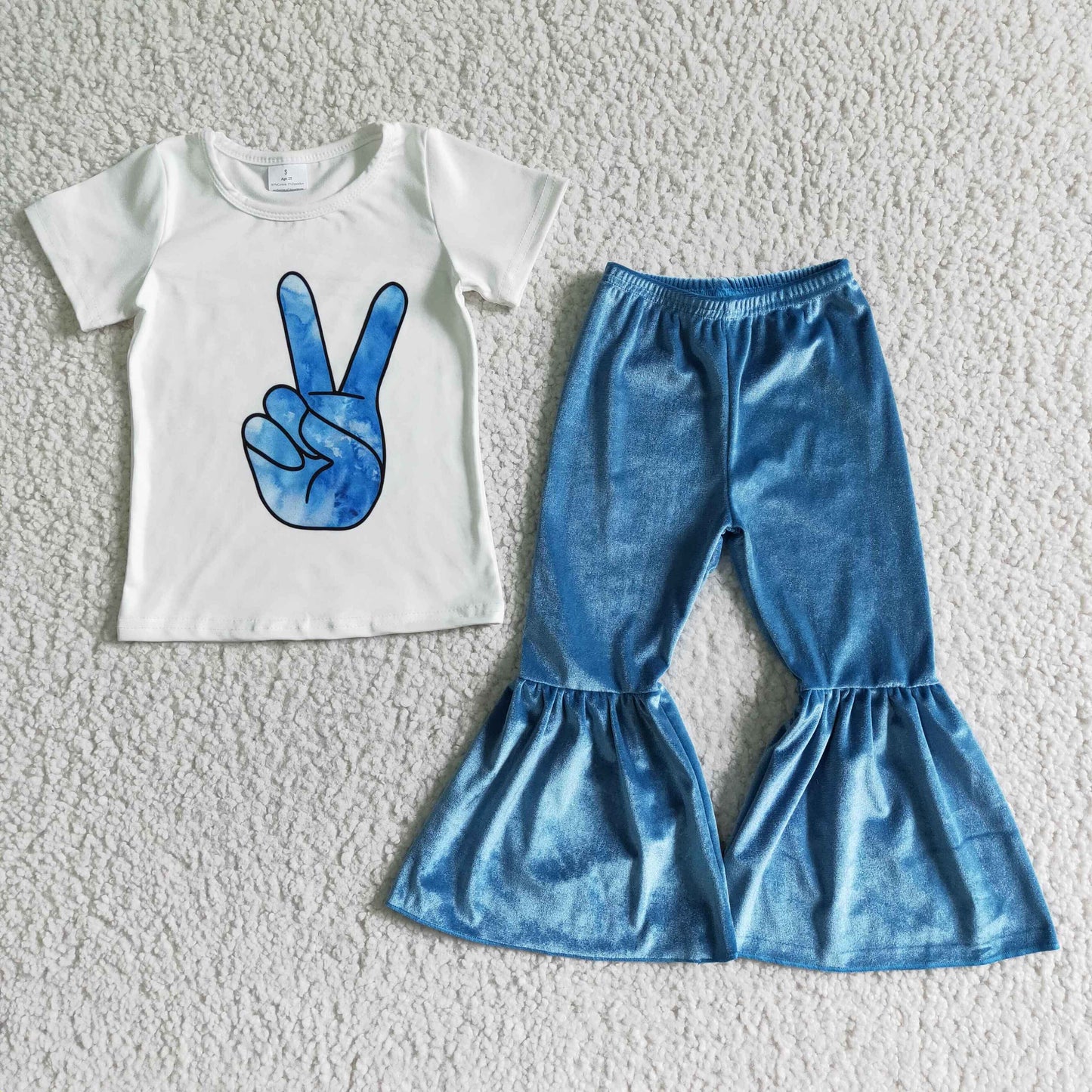 Clearance B8-16 Blue Velvet Girls Short Sleeve Pants Outfits