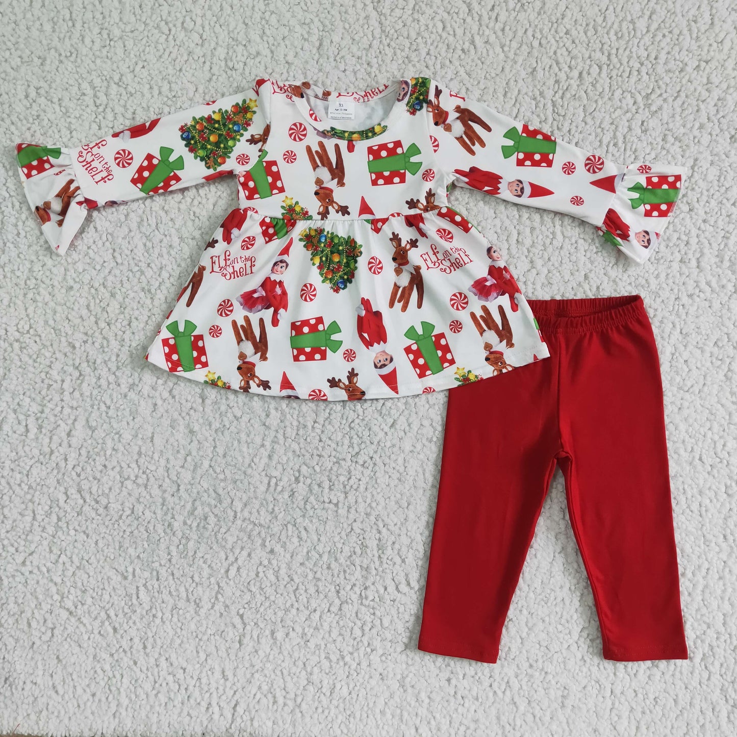 6 A22-14 Christmas Red Cartoon Tunic Girls Long Sleeve Pants Outfits