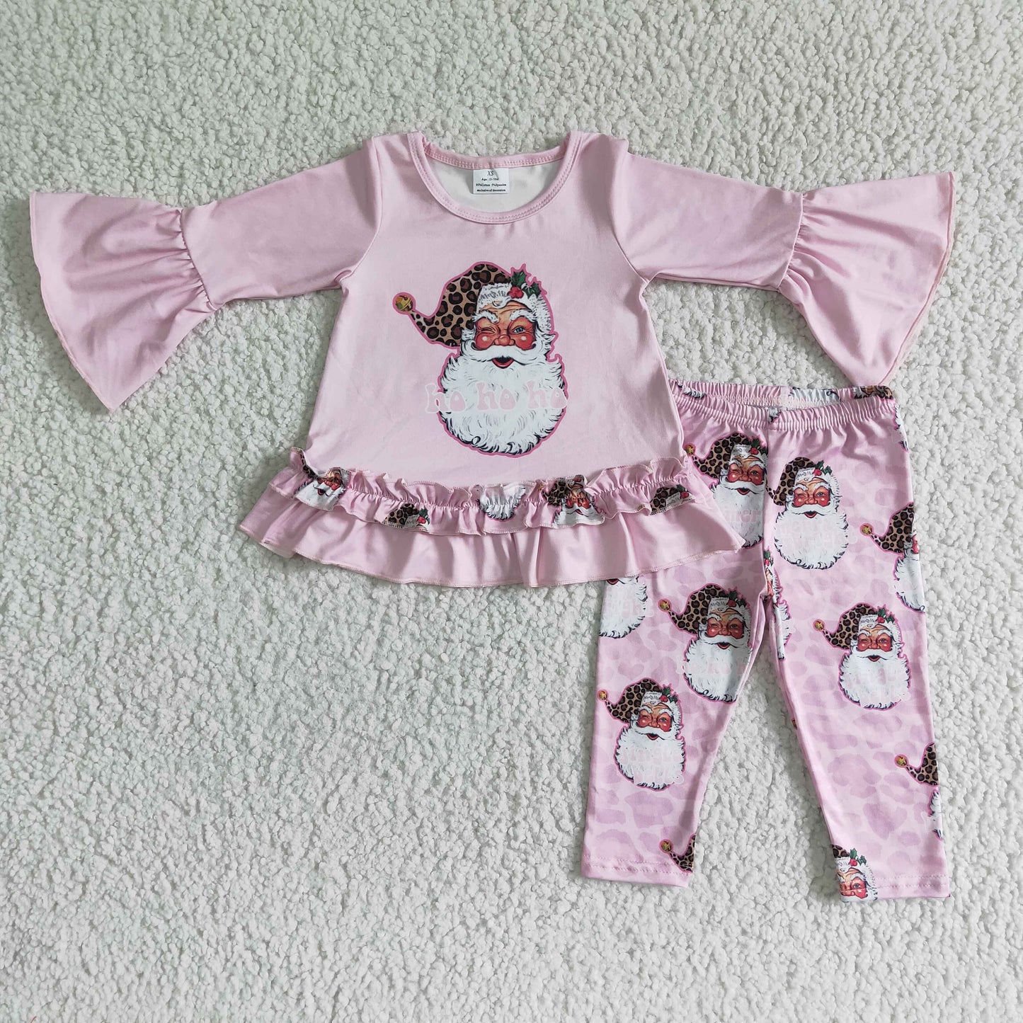 Clearance 6 C9-23 Christmas Santa Pink Leopard Tunic Girls Long Sleeve Pants Outfits