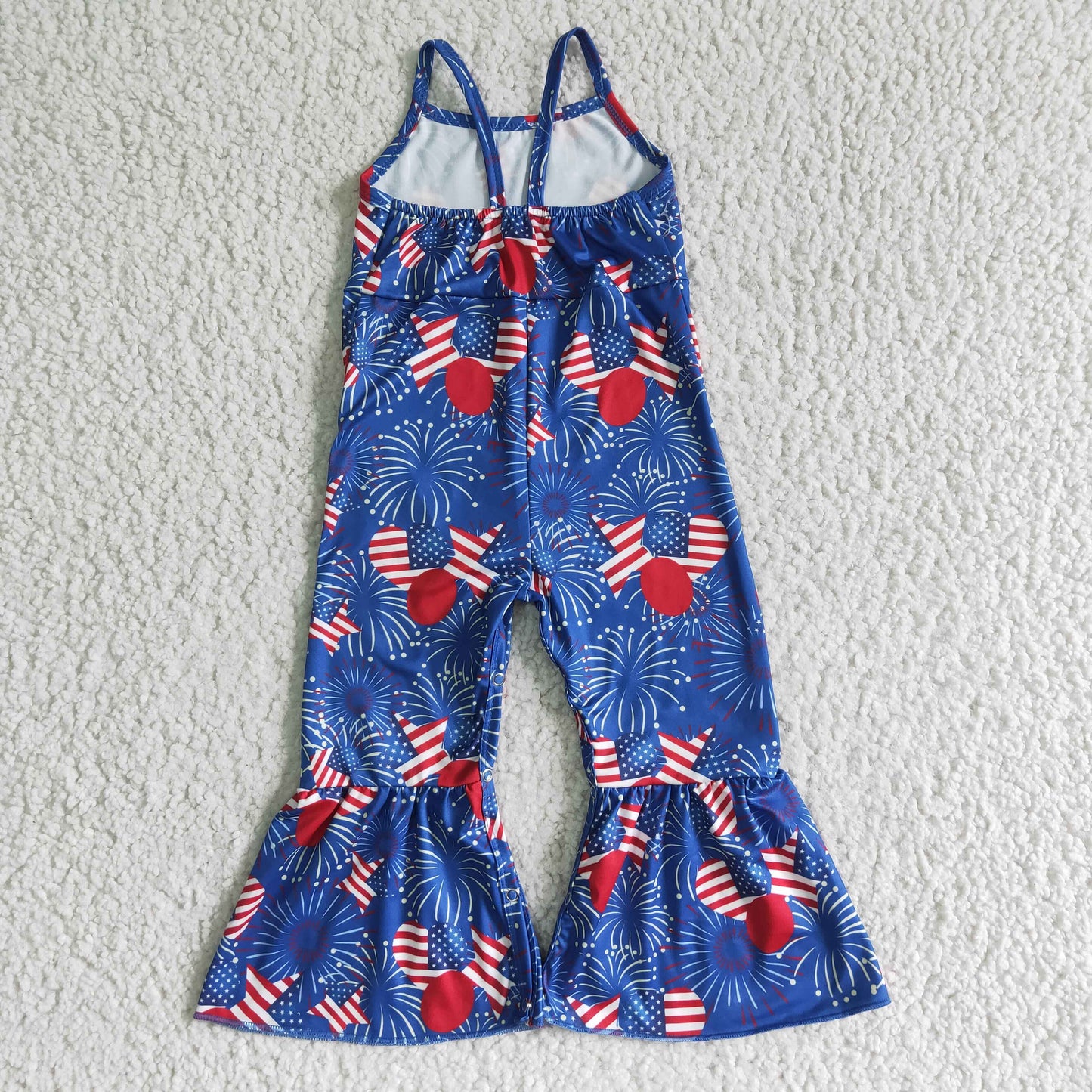 SR0056 4th Of July Flag Starts Firework Girls Sleeveless Jumpsuit