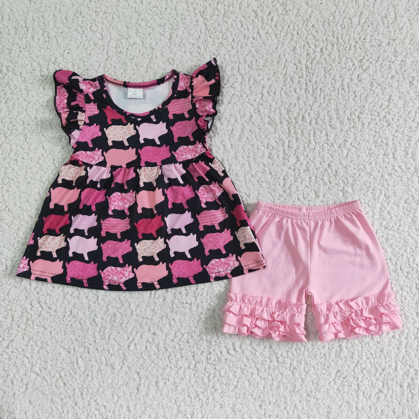 C11-6 Pink Pig Girls Short Sleeve Shorts Outfits