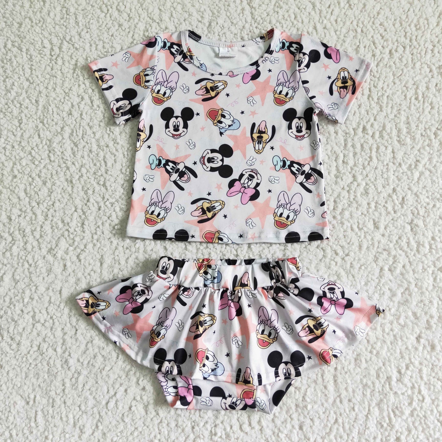 GBO0046 Pink M Cartoon Girls Short Sleeve Bummies Outfits