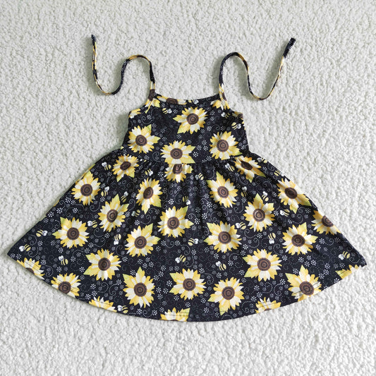 GSD0036 Black Yellow Sunflower Girls Sleeveless Dresses