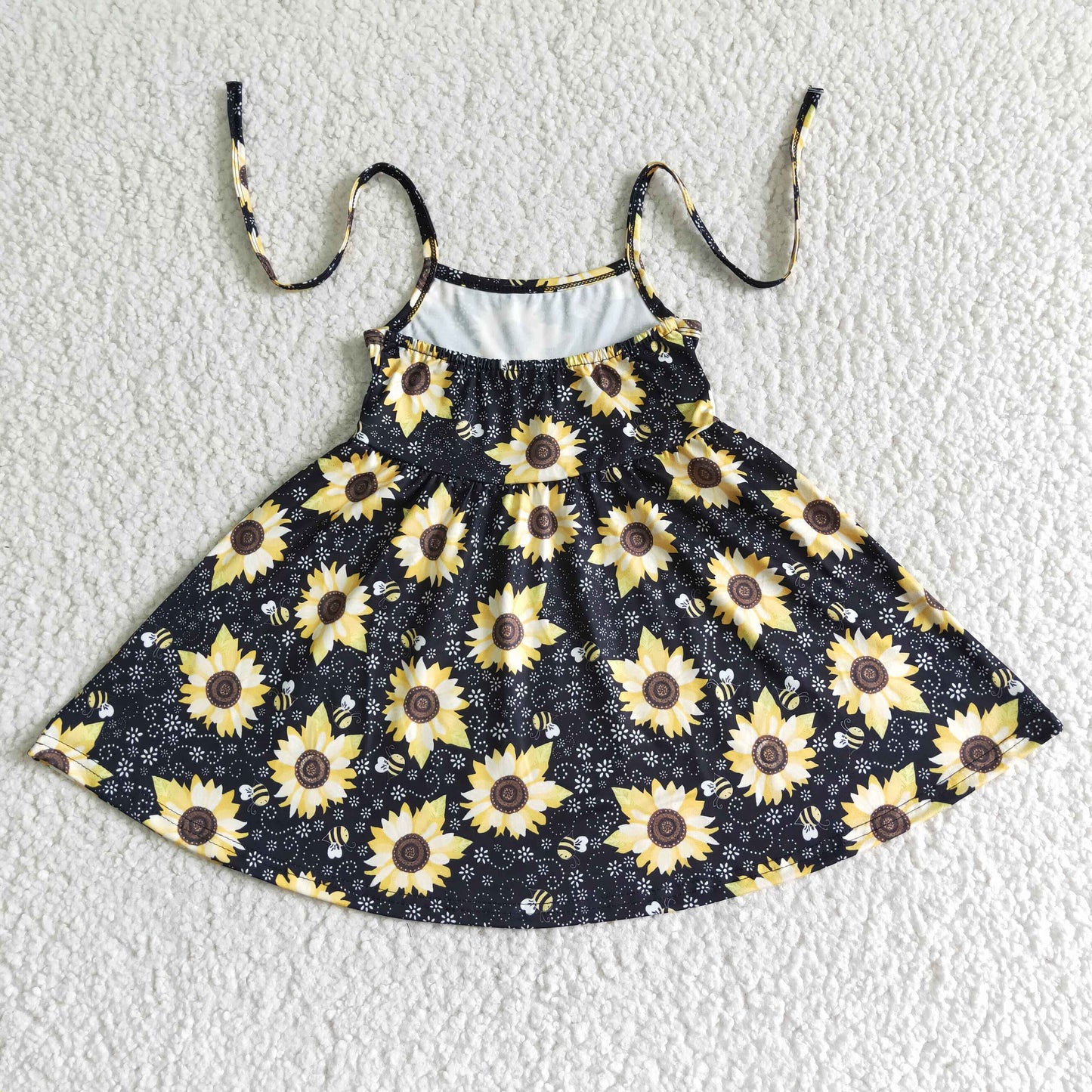 GSD0036 Black Yellow Sunflower Girls Sleeveless Dresses